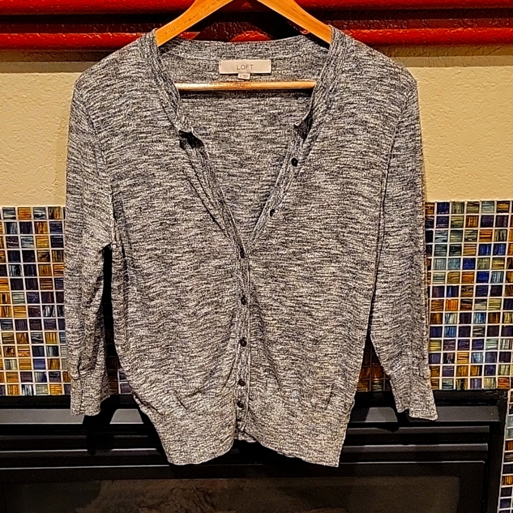 LOFT gray and black cardigan size large